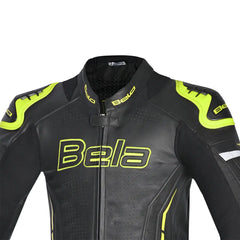 Bela Rocket Nero giallo 1PC Tute in Pelle Di Canguro Mix Uomo chest