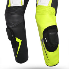 R-Tech Defender GP Tuta Moto In Pelle Racing Intera Bianco/Nero/Giallo 