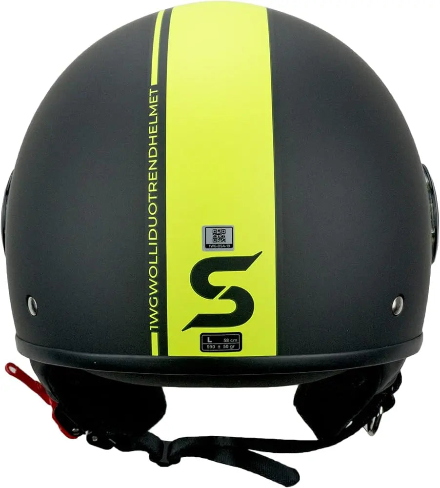 SKA-P 1WG WOLLI DUO Moto Demi Jet Caschi Visiera Lunga Ner Giallo