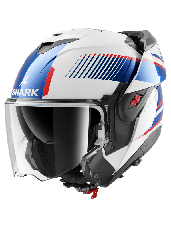 SHARK OXO SIEVE blanco cromado y azul motocicleta modular Casco