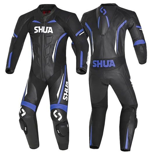 Shua Infinity Nero Blu 1PC Tute da Moto Pelle Uomo 