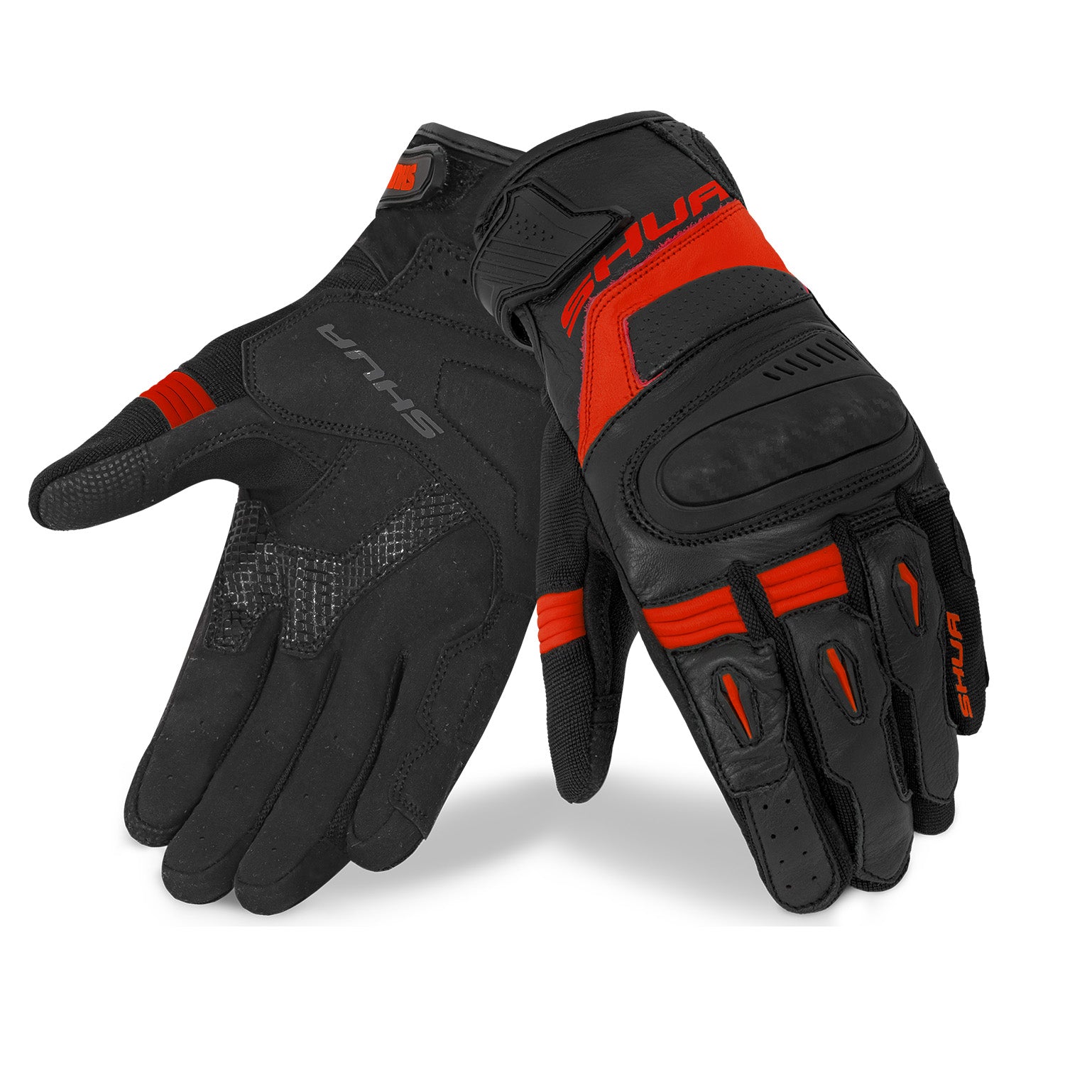 SHUA Proton Guanti da moto Nero Rosso 