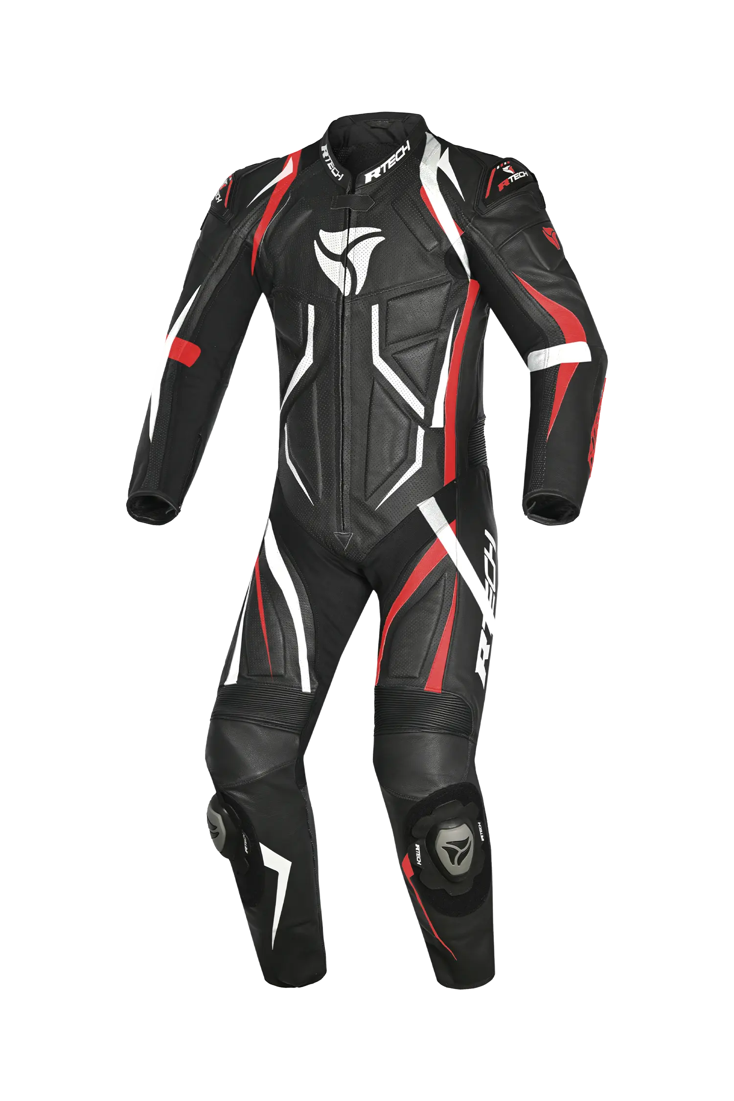 R-Tech Defender GP Tuta Moto In Pelle Racing Intera  Nero/Blanco/Rosso 