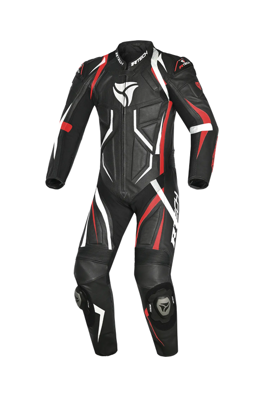 R-Tech Defender GP Tuta Moto In Pelle Racing Intera  Nero/Blanco/Rosso 