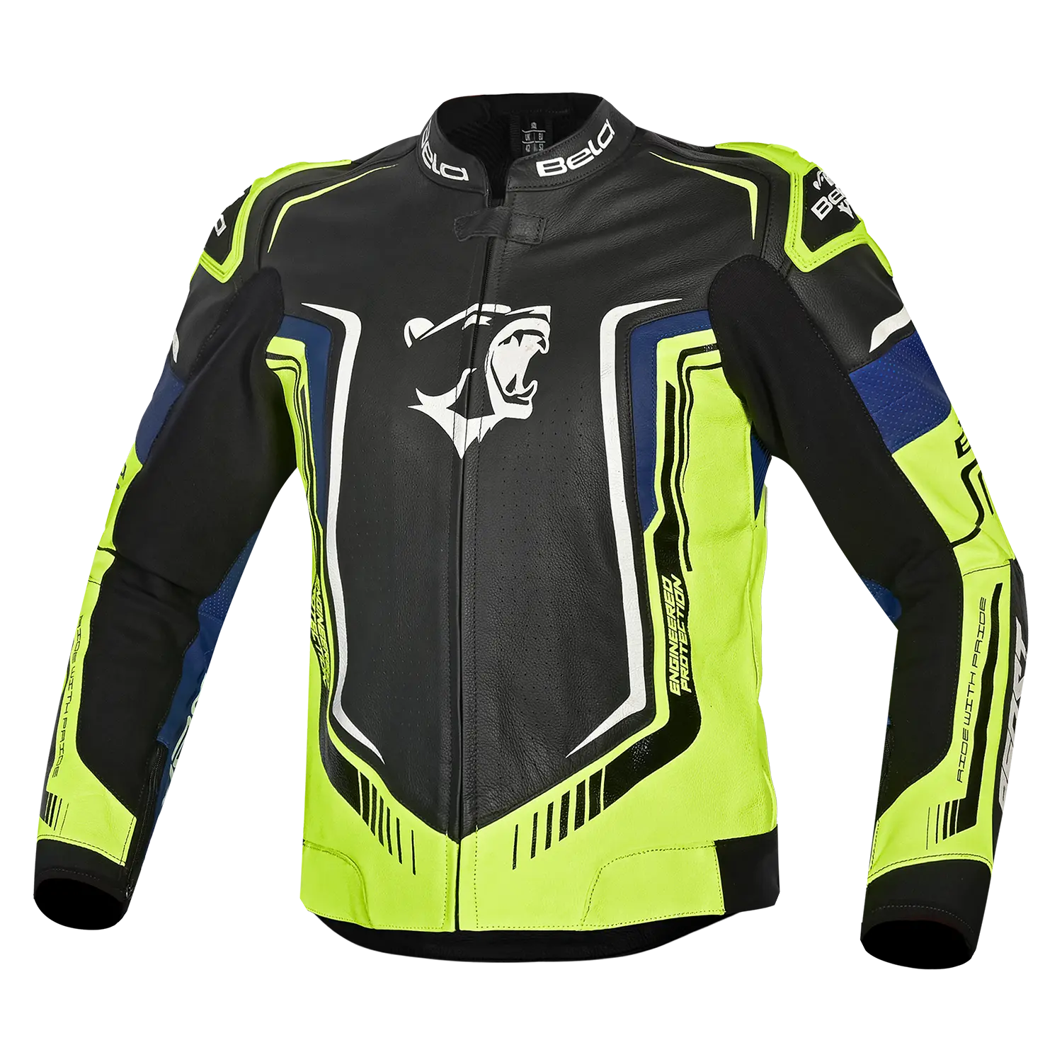 BELA BEAST GIACCA IN PELLE DA UOMO NERO BIANCO GIALLO BLU 