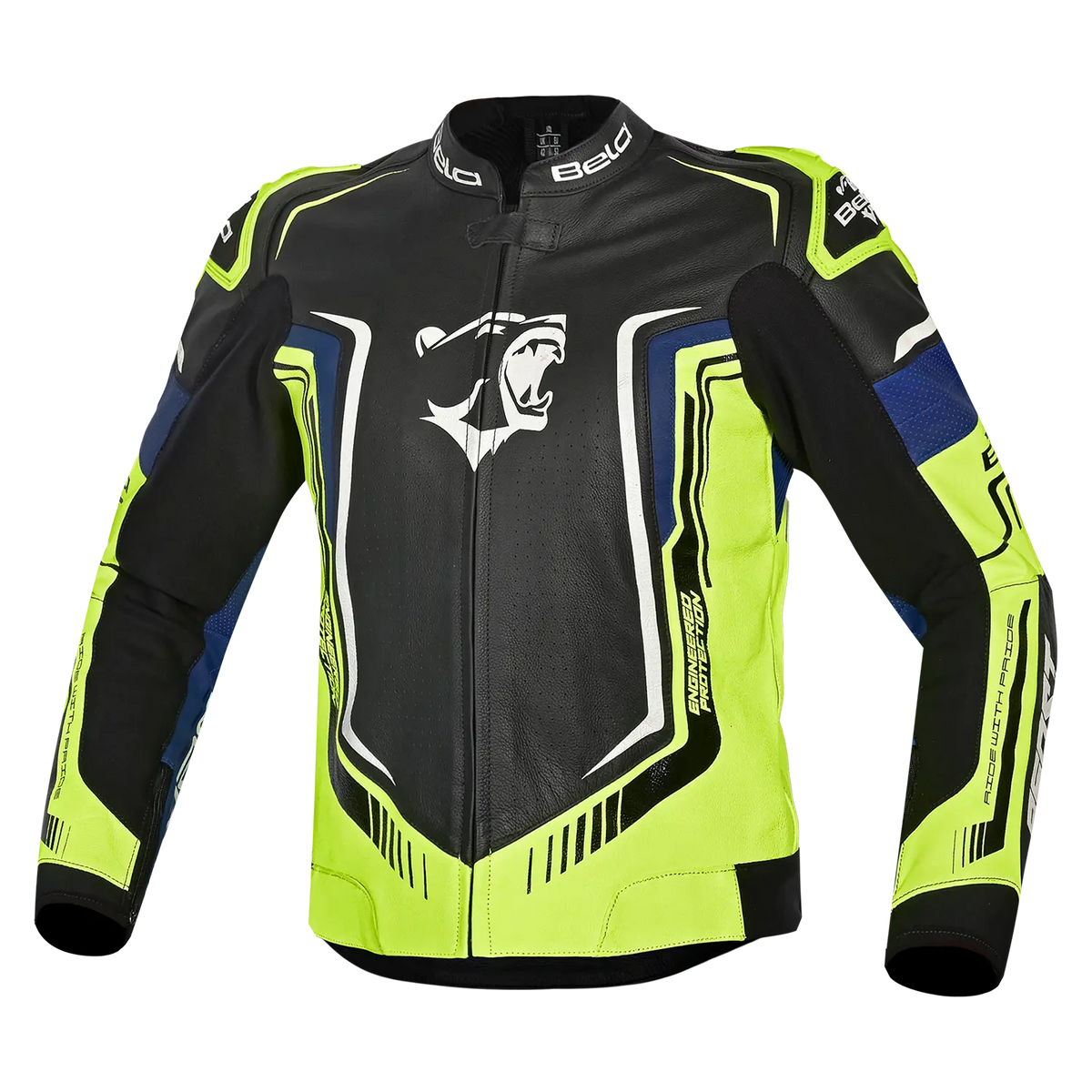 BELA BEAST GIACCA IN PELLE DA UOMO NERO BIANCO GIALLO BLU 