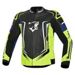 BELA BEAST GIACCA IN PELLE DA UOMO NERO BIANCO GIALLO BLU 