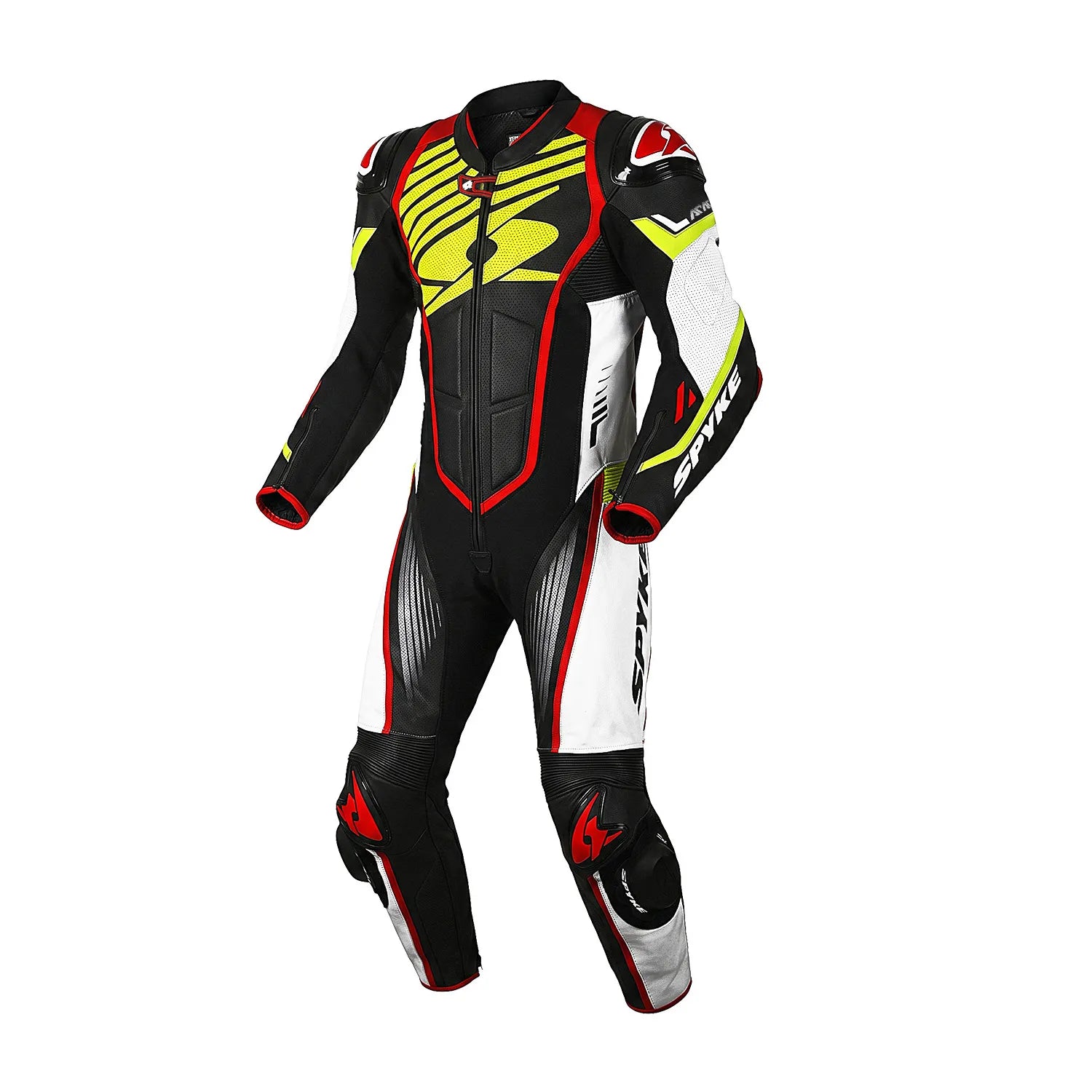 SPYKE ARAGON 1PC TUTA DI MOTO UOMO NERO BIANCO ROSSO GIALLA 