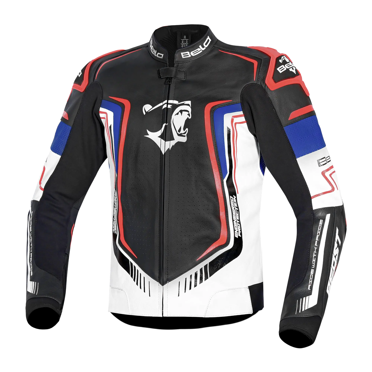 BELA BEAST GIACCA IN PELLE DA UOMO NERO BIANCO BLU ROSSO 