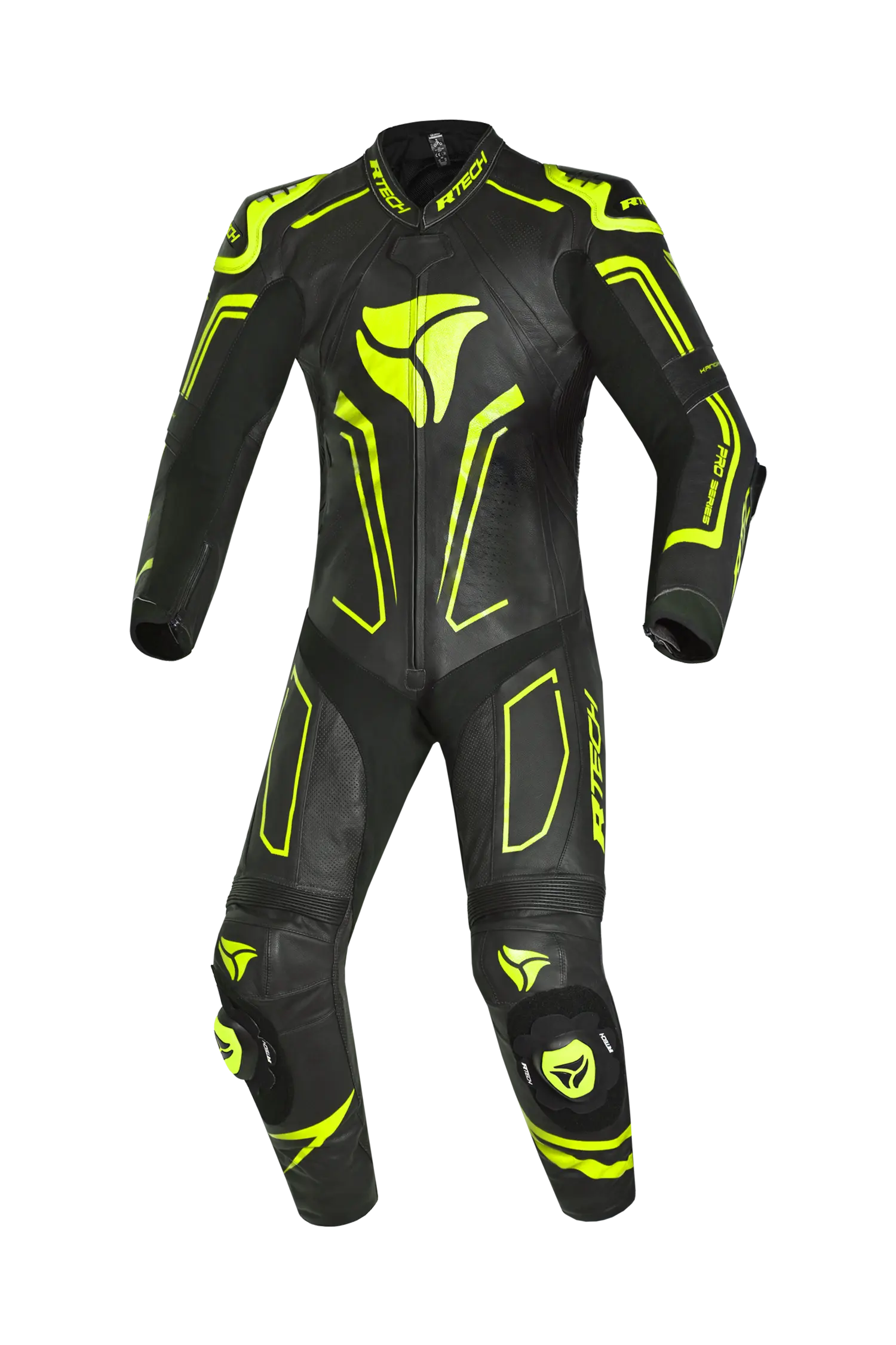 R-Tech rising star Kangaroo Mix Tuta Moto Pelle Racing Intera Nero/Giallo 