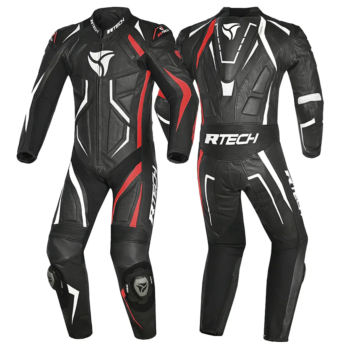 R-Tech Defender GP Tuta Moto In Pelle Racing Intera  Nero/Blanco/Rosso 