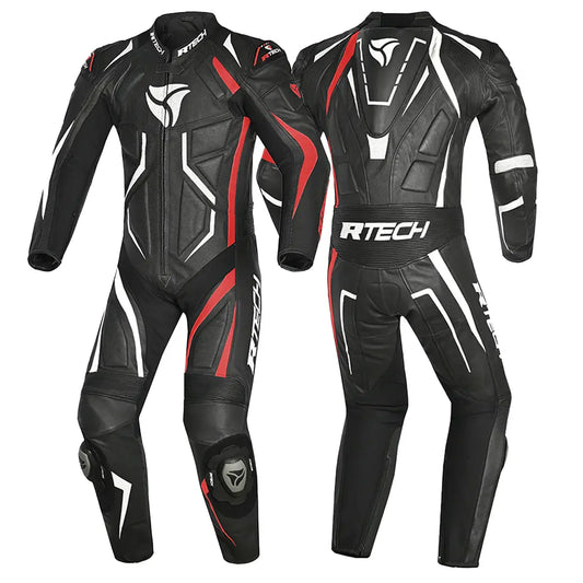 R-Tech Defender GP Tuta Moto In Pelle Racing Intera  Nero/Blanco/Rosso 