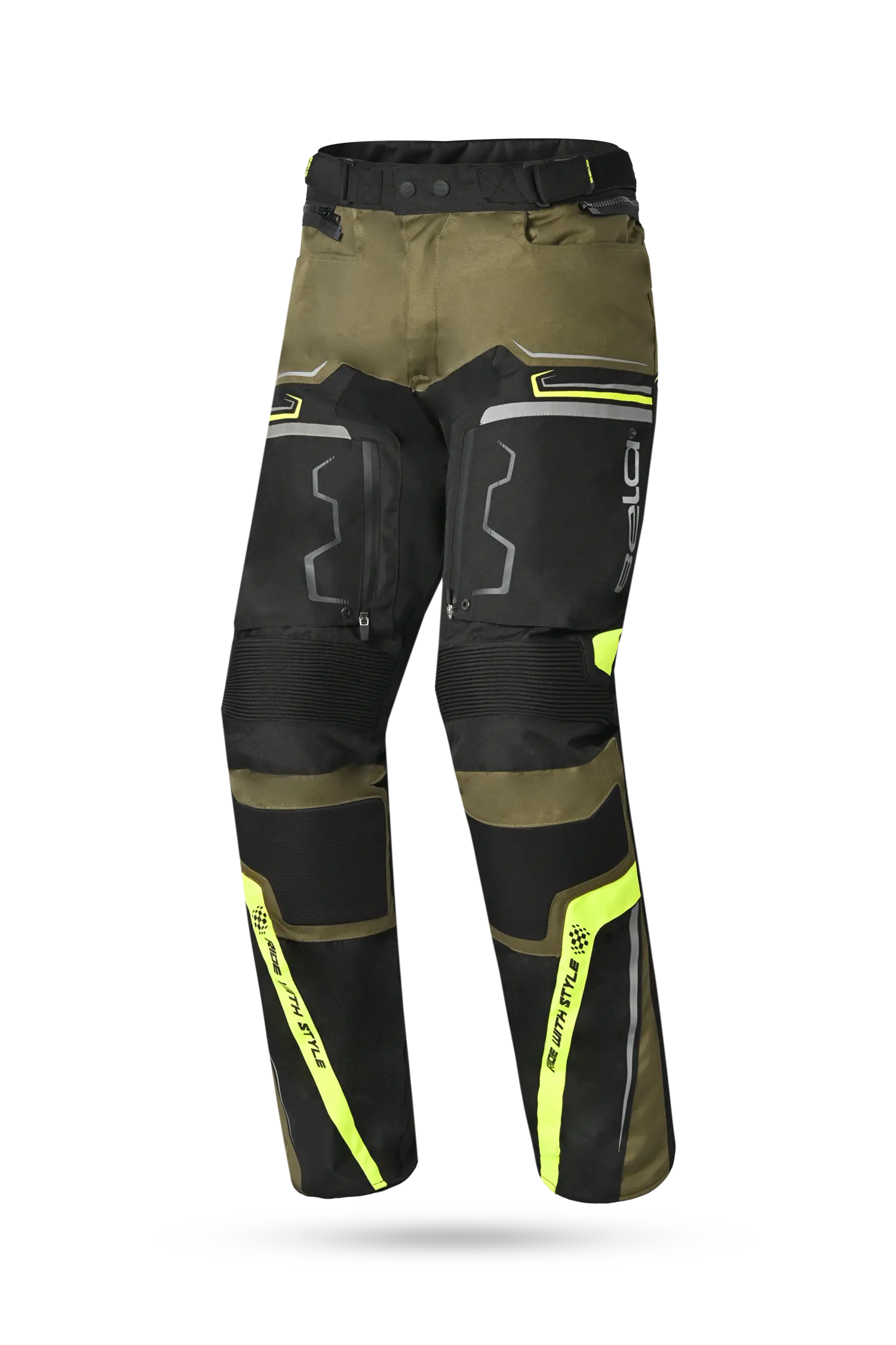 Bela Watson Pantaloni da moto touring Nero/Marrone/Giallo Fluor 
