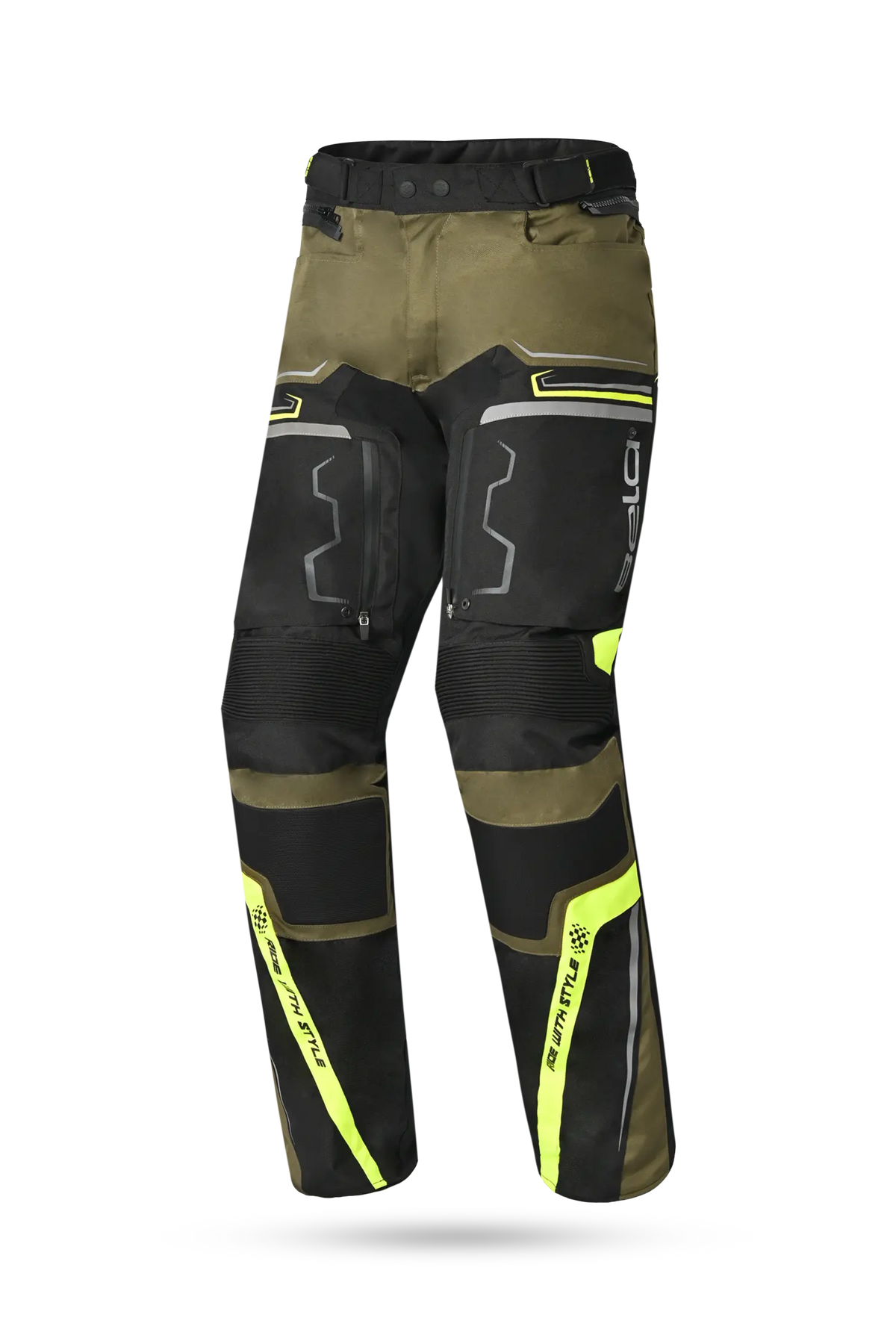 Bela Watson Pantaloni da moto touring Nero/Marrone/Giallo Fluor 