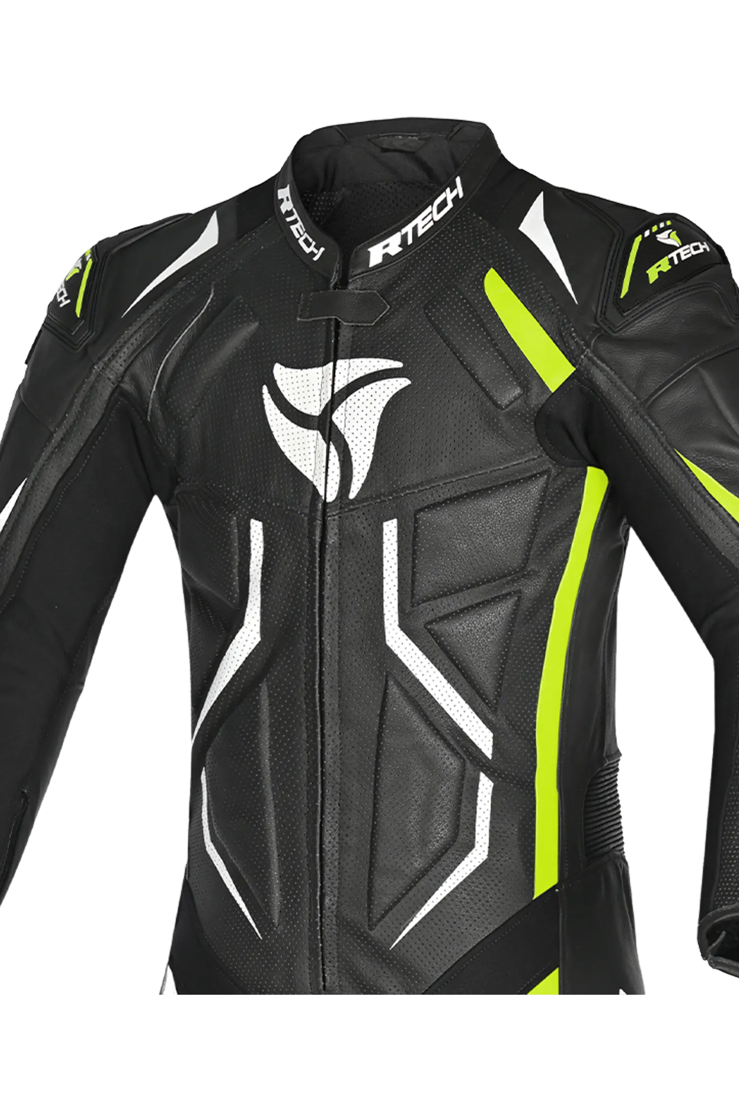 R-Tech Defender GP Tuta Moto In Pelle Racing Intera Nero/Bianco/Giallo 