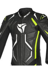 R-Tech Defender GP Tuta Moto In Pelle Racing Intera Nero/Bianco/Giallo 