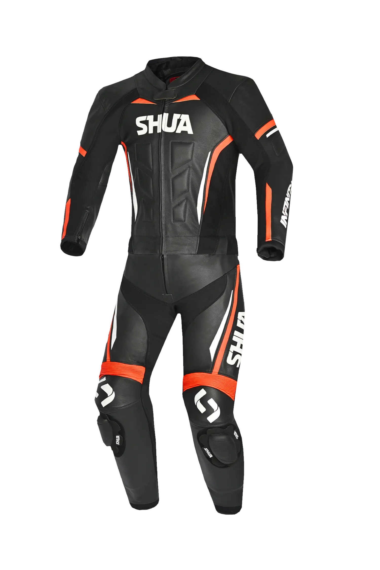 Shua Infinity Nero Arancia 2PC Tute da Moto in Pelle Uomo front