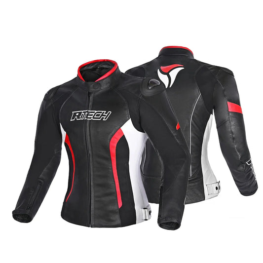 R-TECH -Tom Rider donna Giacca in pelle Negro/Blanco/Rosso 