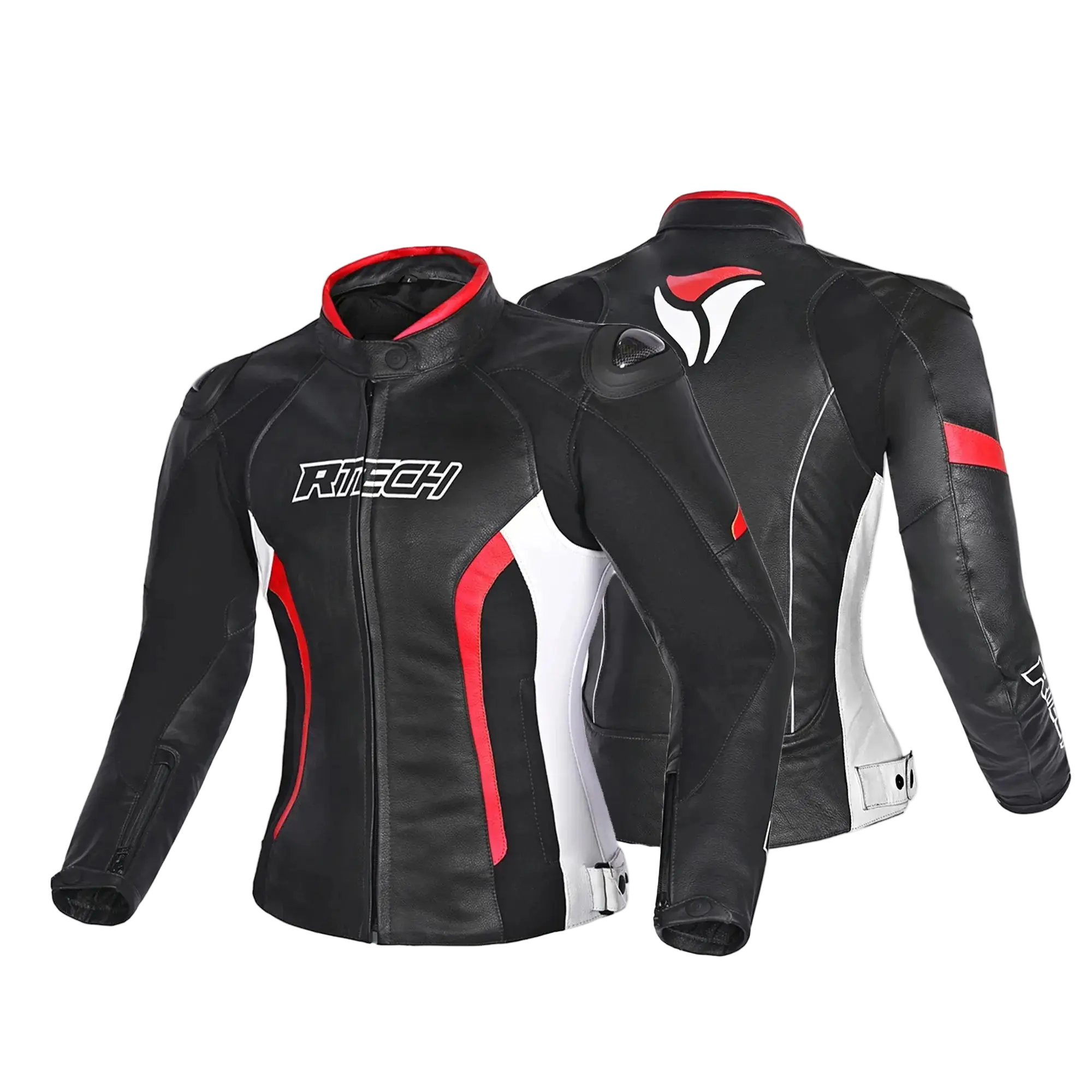 R-TECH -Tom Rider donna Giacca in pelle Negro/Blanco/Rosso 