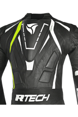 R-Tech Defender GP Tuta Moto In Pelle Racing Intera Nero/Bianco/Giallo 