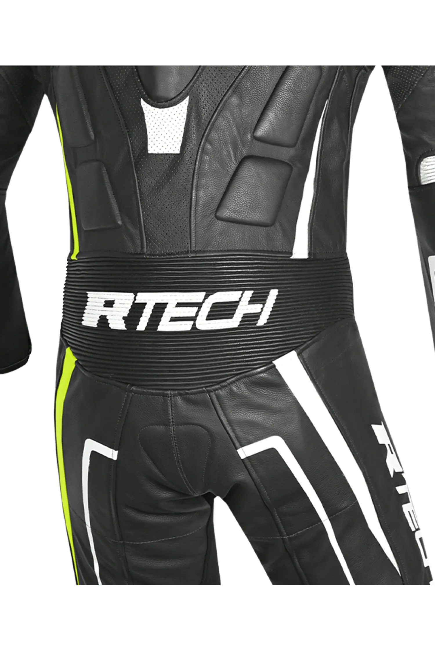 R-Tech Defender GP Tuta Moto In Pelle Racing Intera Nero/Bianco/Giallo 