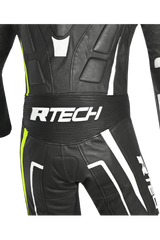 R-Tech Defender GP Tuta Moto In Pelle Racing Intera Nero/Bianco/Giallo 