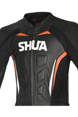 Shua Infinity Nero Arancia 2PC Tute da Moto in Pelle Uomo jacket front
