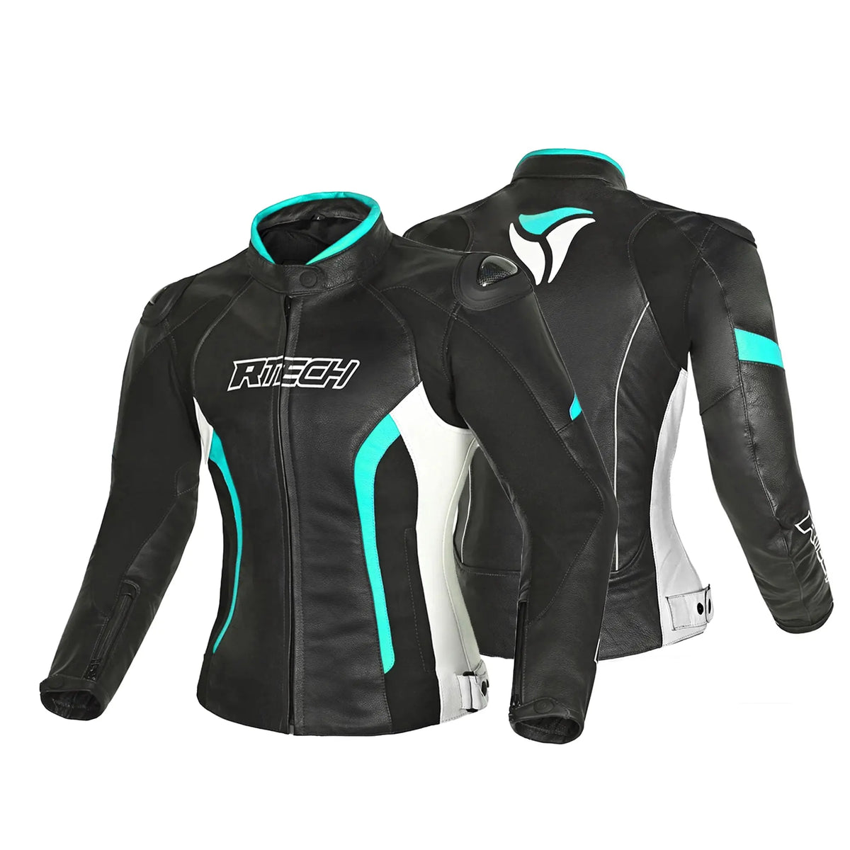 R-TECH -Tom Rider donna Giacca in pelle Negro/Blanco/Turchese 