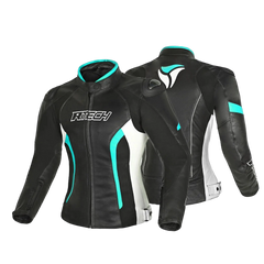 R-TECH -Tom Rider donna Giacca in pelle Negro/Blanco/Turchese 