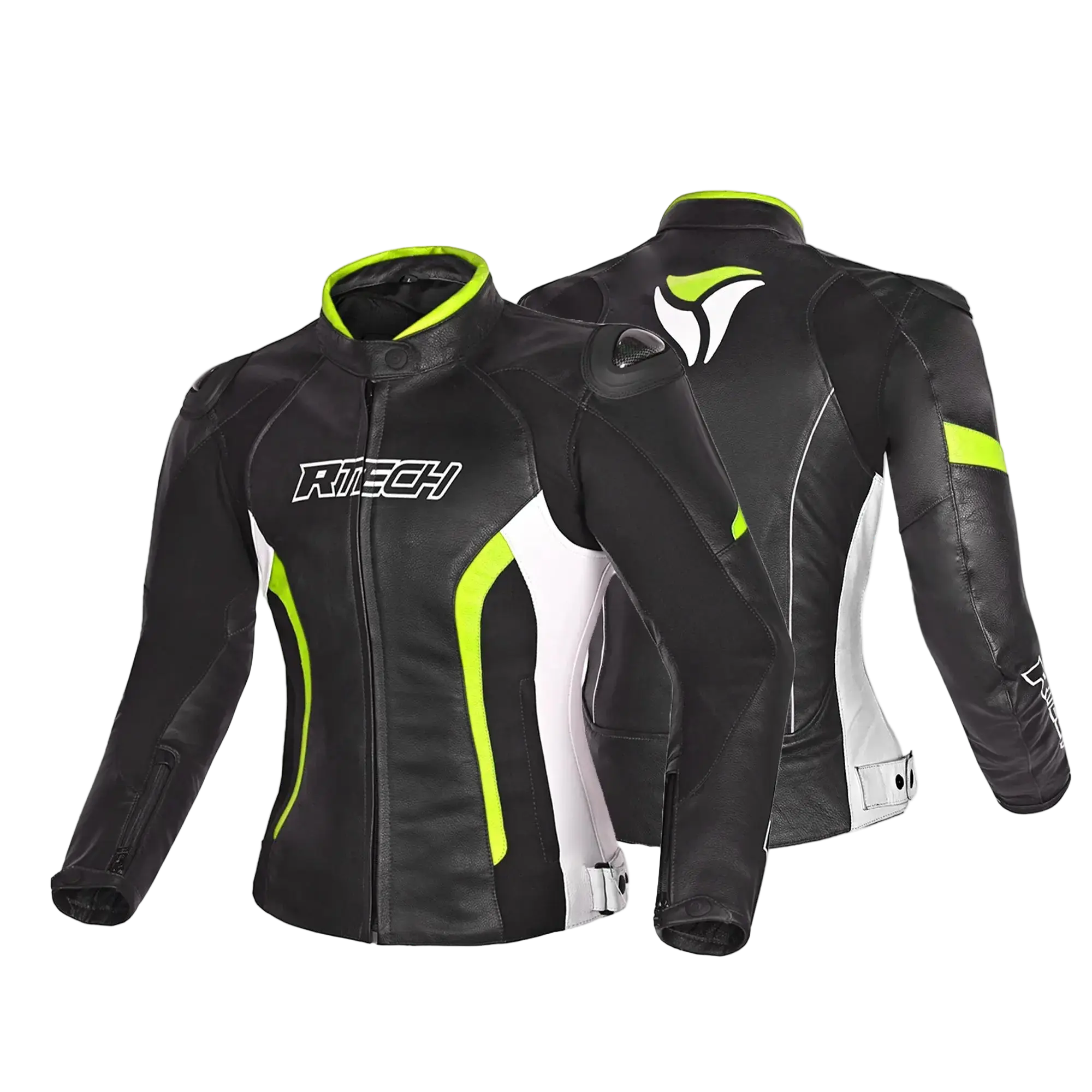 R-TECH -Tom Rider donna Giacca in pelle Negro/Blanco/Amarillo 