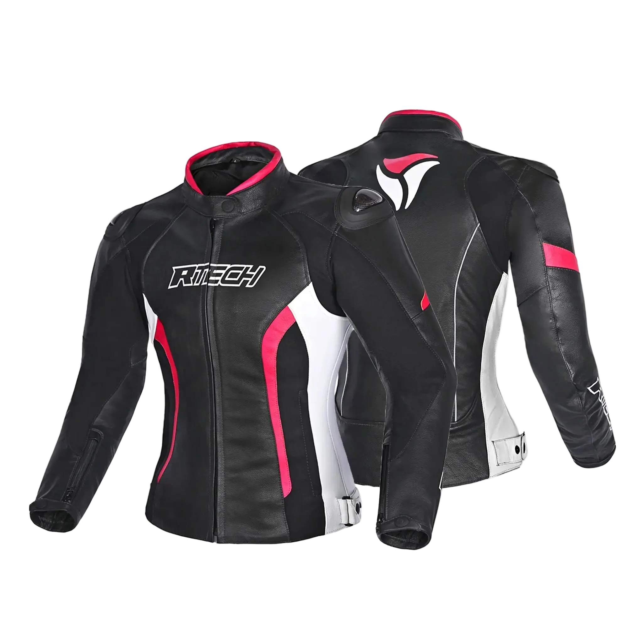 R-TECH -Tom Rider donna Giacca in pelle Negro/Blanco/Fuschia 