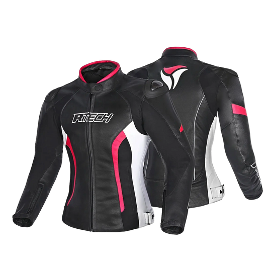R-TECH -Tom Rider donna Giacca in pelle Negro/Blanco/Fuschia 