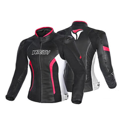 R-TECH -Tom Rider donna Giacca in pelle Negro/Blanco/Fuschia 