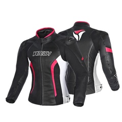R-TECH -Tom Rider donna Giacca in pelle Negro/Blanco/Fuschia 