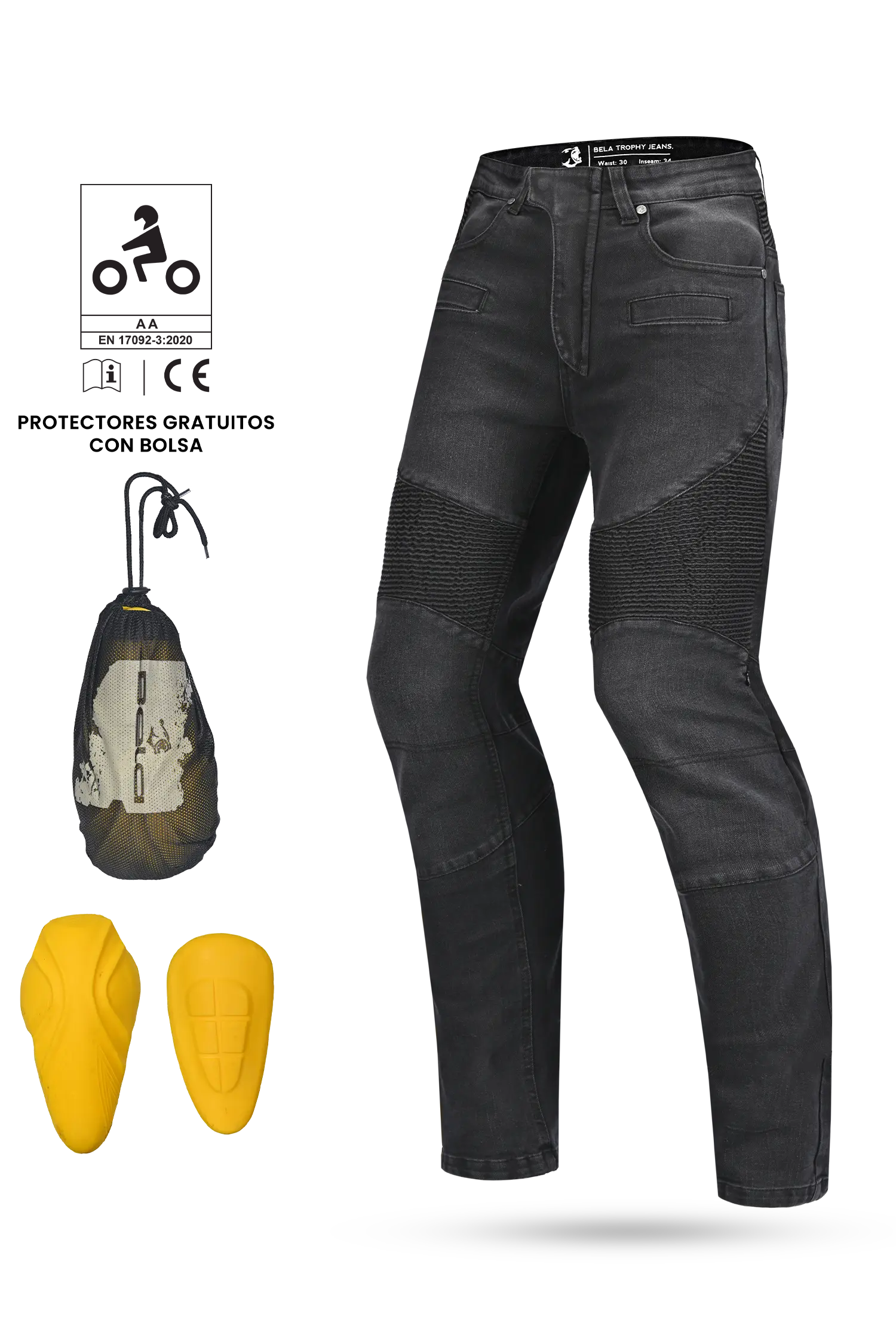 BELA trophy di Kevlar 34L cucitura interna Pantaloni Nero 