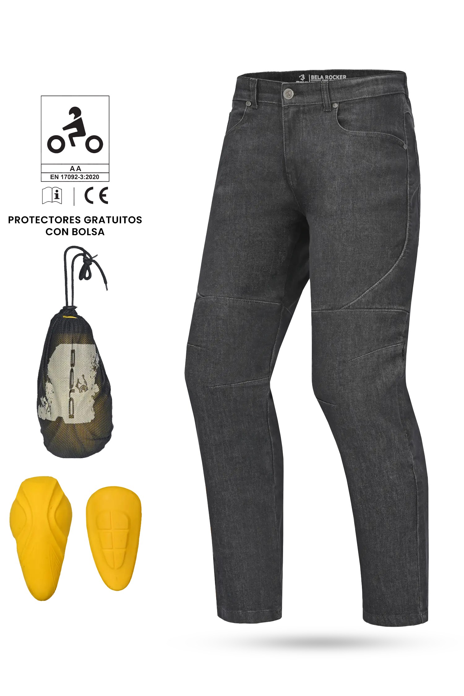 BELA Pantalon Rocker 30L Inseam Denim Jeans CE Vaquero Gris 