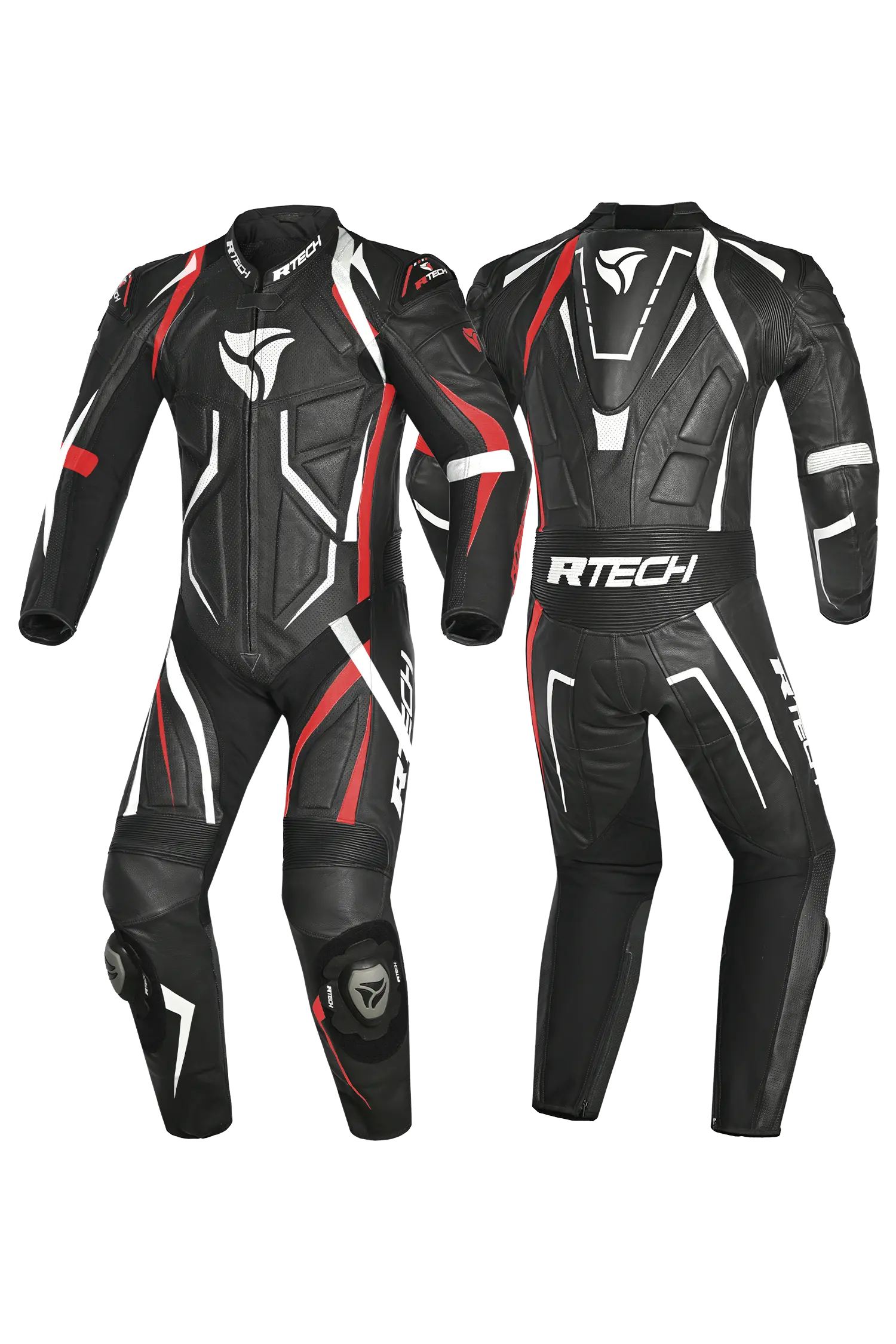 R-Tech Defender GP Tuta Moto In Pelle Racing Intera  Nero/Blanco/Rosso 