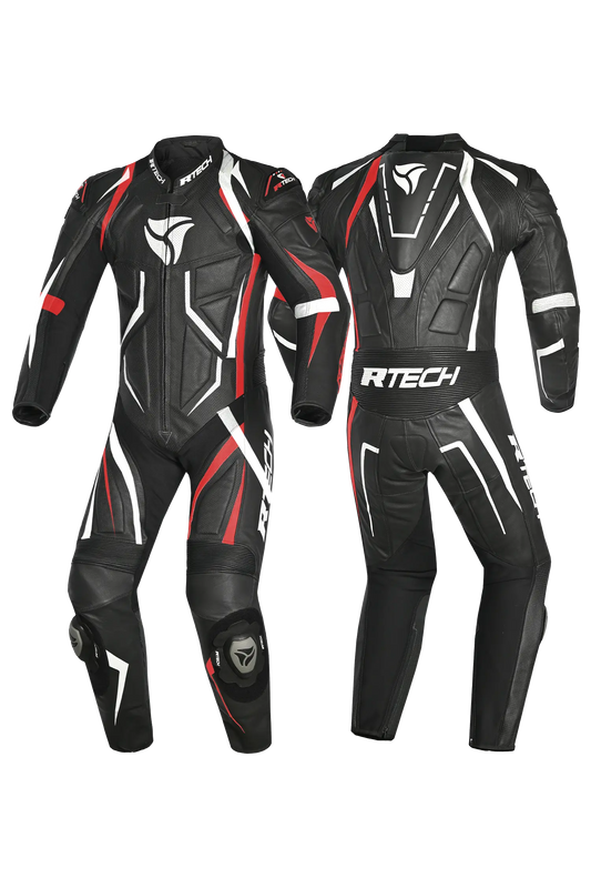R-Tech Defender GP Tuta Moto In Pelle Racing Intera  Nero/Blanco/Rosso 