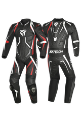 R-Tech Defender GP Tuta Moto In Pelle Racing Intera  Nero/Blanco/Rosso 