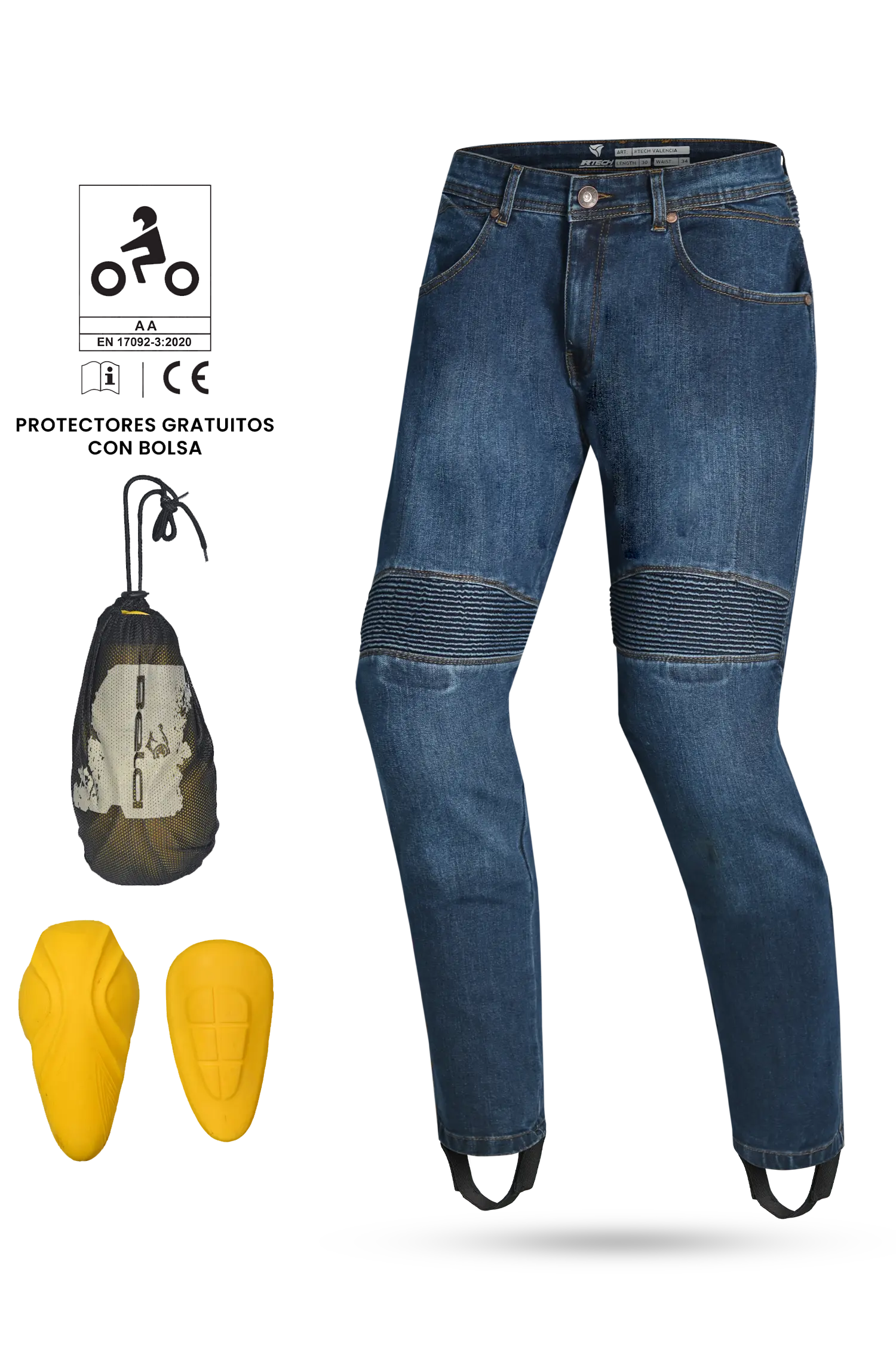 R-tech Valencia Omologato CE  livello AA  Jeanss UOMO BLU 34L 