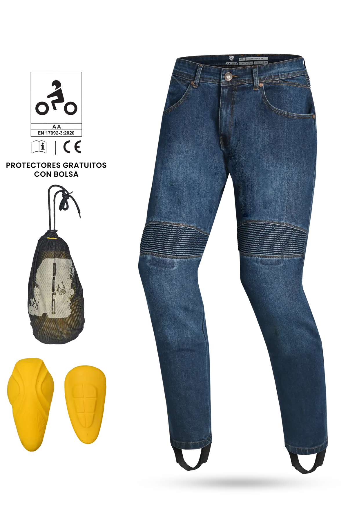 R-tech Valencia Omologato CE  livello AA  Jeanss UOMO BLU 34L 