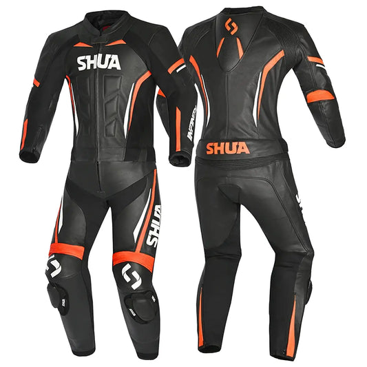 Shua Infinity Nero Arancia 2PC Tute da Moto in Pelle Uomo 