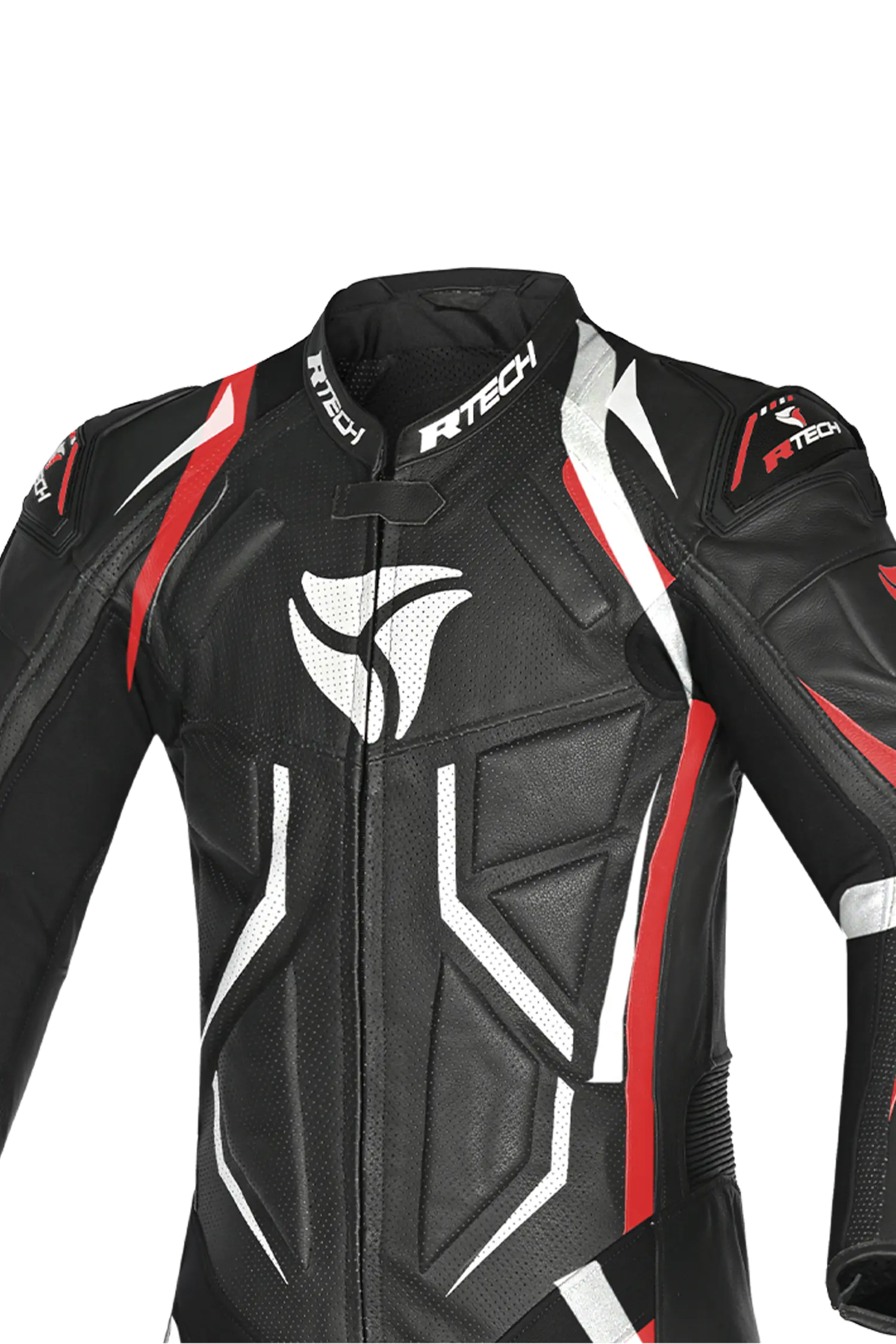 R-Tech Defender GP Tuta Moto In Pelle Racing Intera  Nero/Blanco/Rosso 