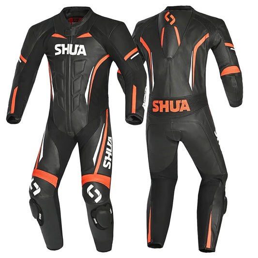 Shua Infinity Nero Arancia 1PC Tute da Moto Pelle Uomo 