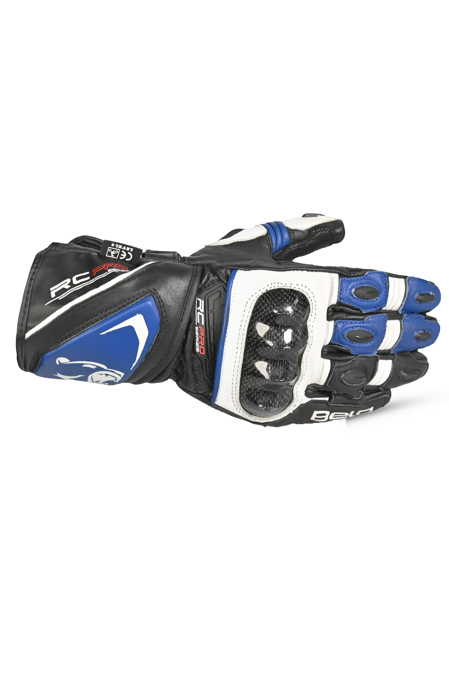 Bela Rocket Long  Guanto da Motociclista Nero/Blue/Bianco 