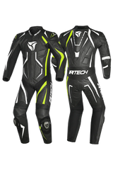 R-Tech Defender GP Tuta Moto In Pelle Racing Intera Nero/Bianco/Giallo 
