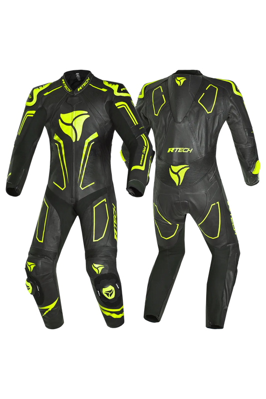 R-Tech rising star Kangaroo Mix Tuta Moto Pelle Racing Intera Nero/Giallo 
