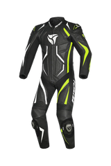 R-Tech Defender GP Tuta Moto In Pelle Racing Intera Nero/Bianco/Giallo 