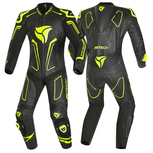 R-Tech rising star Kangaroo Mix Tuta Moto Pelle Racing Intera Nero/Giallo 