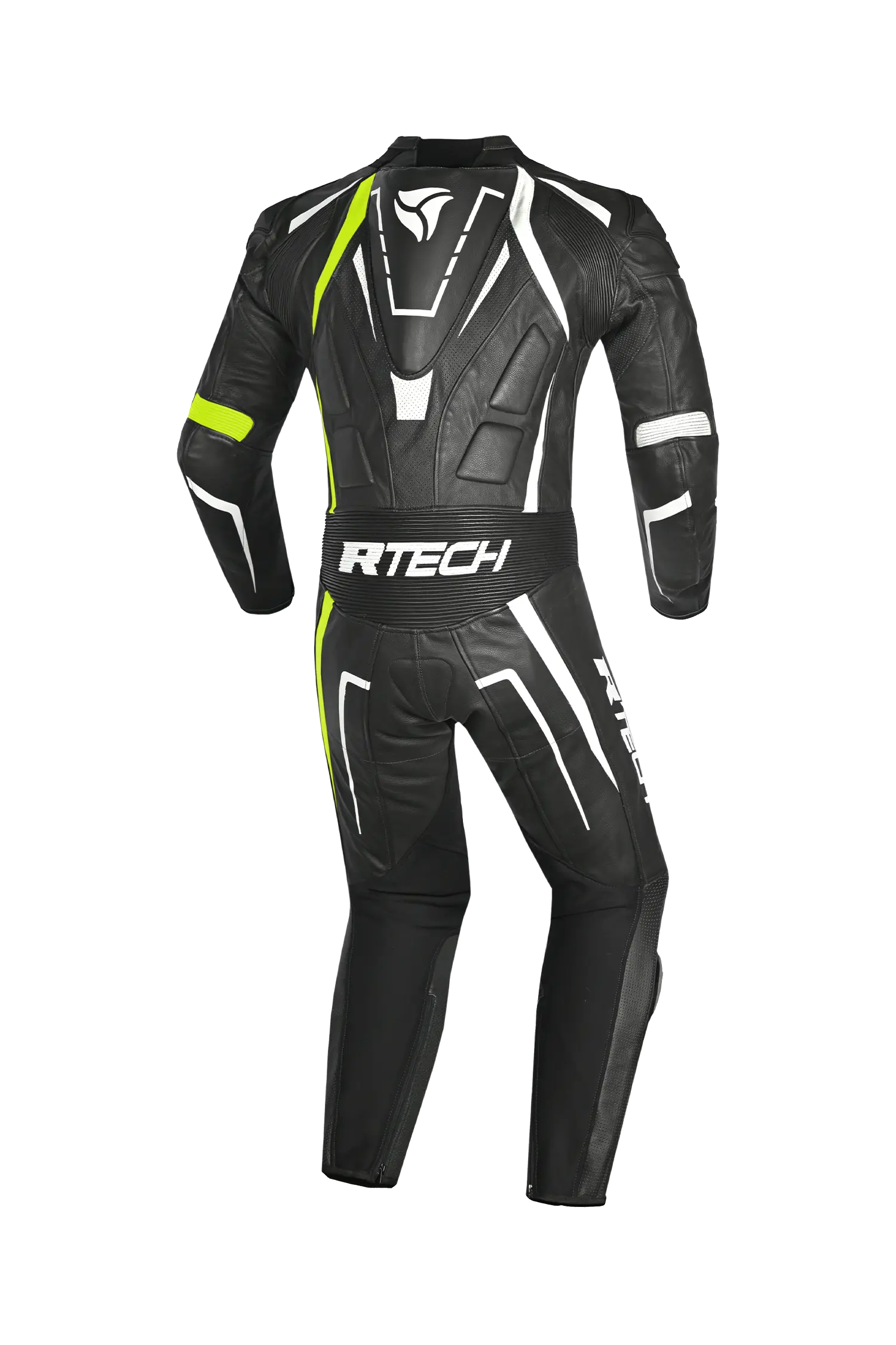 R-Tech Defender GP Tuta Moto In Pelle Racing Intera Nero/Bianco/Giallo 